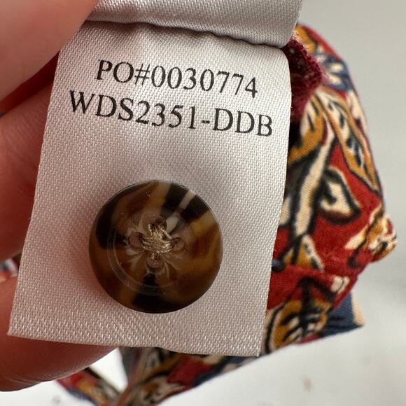 FAHERTY NWT Carmel Linen Blend Tie Waist Red Floral Button Down Midi Dress // M - Picture 12 of 16